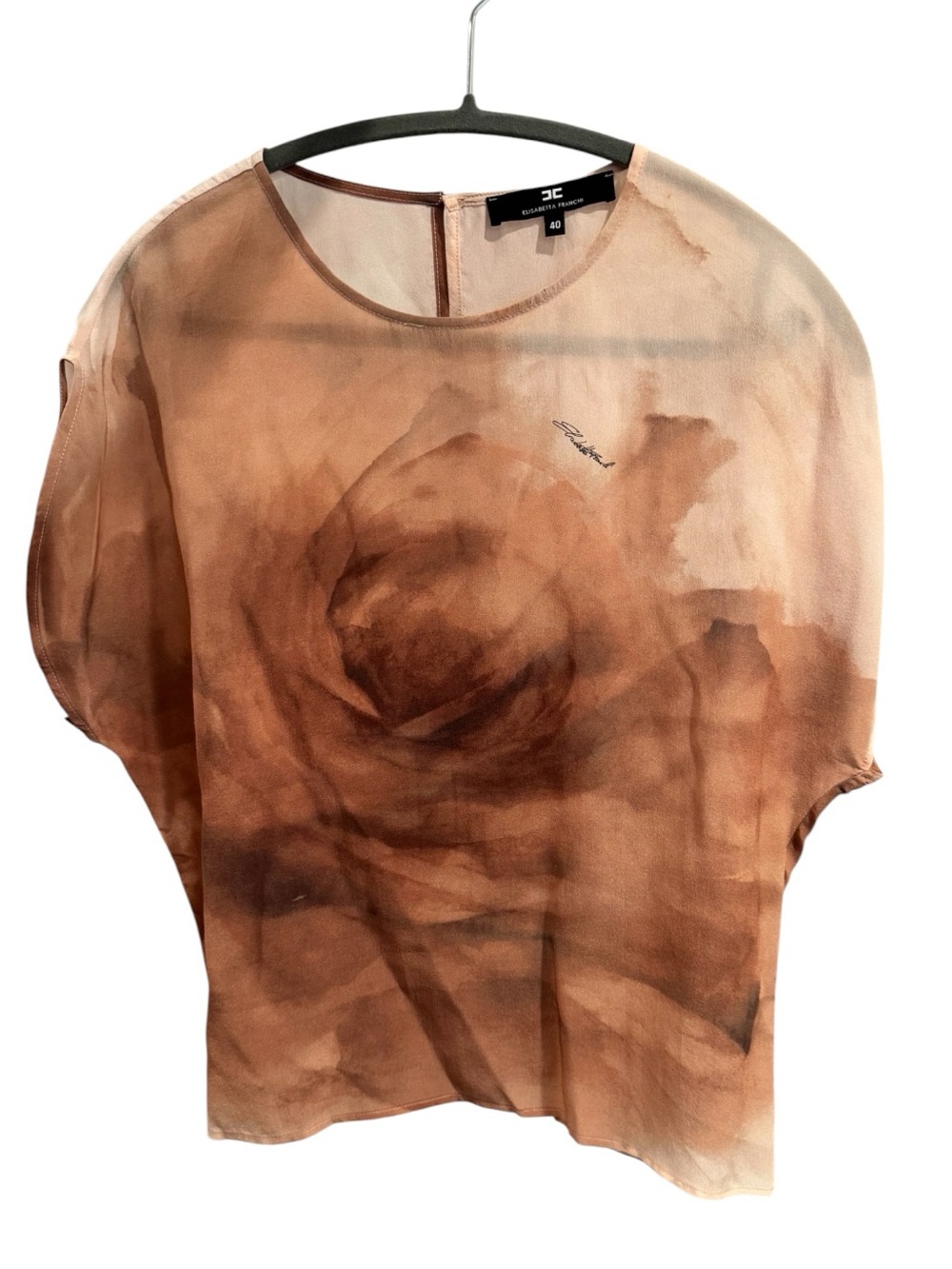 ELISABETTA FRANCHI | 100% Silk Blouse- Elegant Chic Luxury Neutral-Made In Italy - Picture 13 of 15